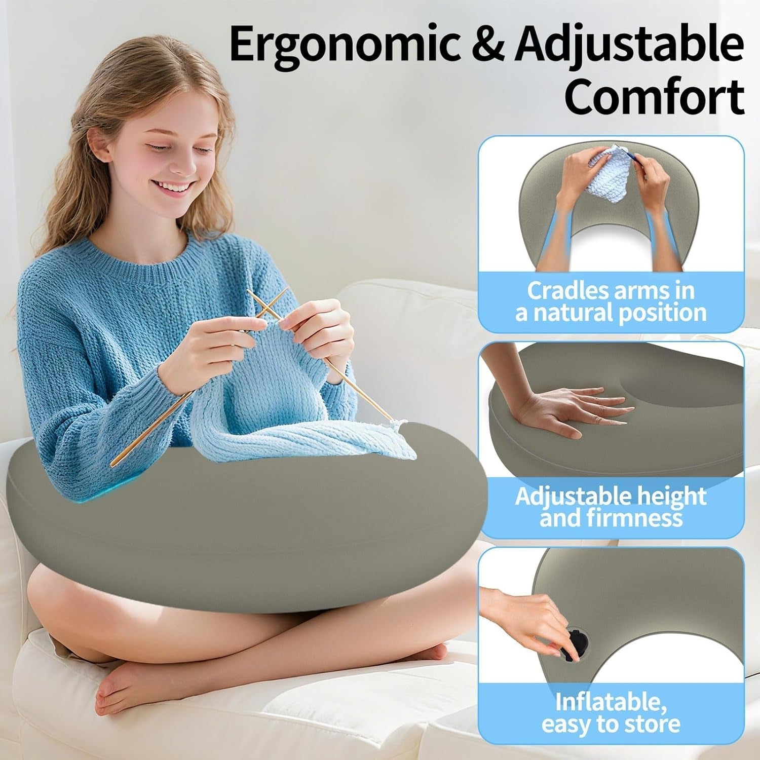 Lesekissen und Gaming-Kissen, tragbares aufblasbares Lesekissen mit Aufbewahrungstasche, ergonomisches Häkelkissen zum Lesen, Spielen, Häkeln und Arbeiten