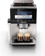 Automatische Espressomaschine Siemens EQ900, großer TFT-Farbbildschirm, 2 Bohnenbehälter, 36 Heiß- und Kaltgetränke, kalter Kaffee, superleise, Zwei-Tassen-Funktion, App-Steuerung, Edelstahl, TQ907D03