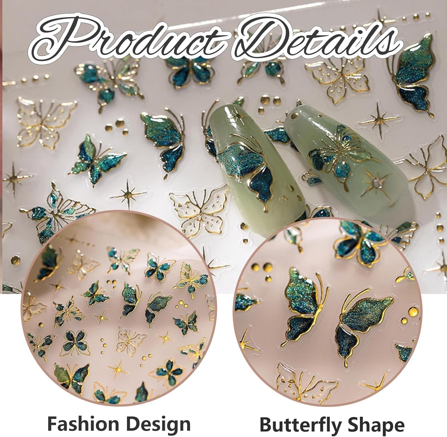 2 Blätter 5D Schmetterling Nagelsticker Selbstklebend, Nagelsticker Gold Rand, Nagel Designing Zubehör, Nail Art Sticker, Schmetterlinge Deko Nagelaufkleber, Nageltattoos