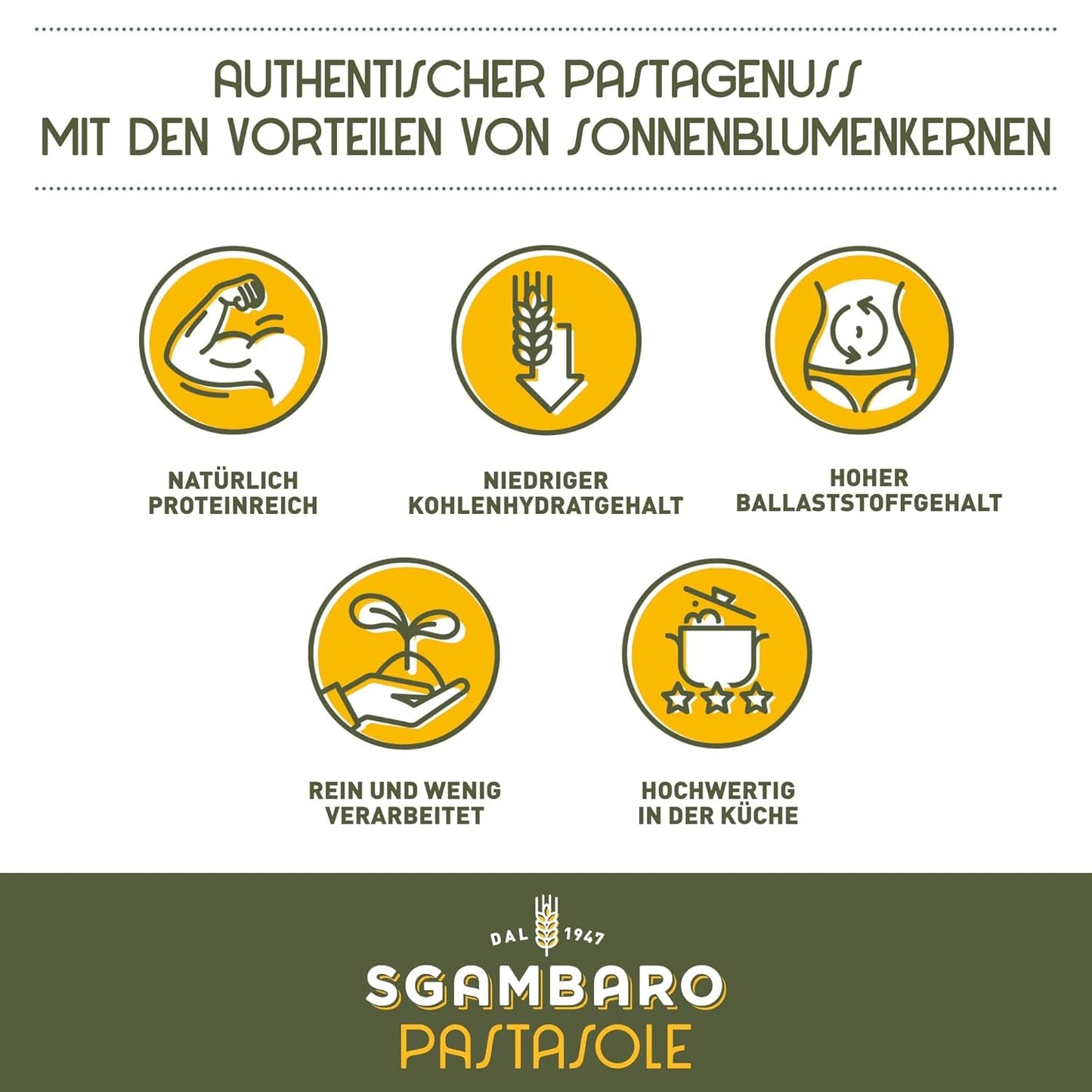 PASTASOLE , Penne Rigate mit Hartweizengrieß aus 100% italienischem Anbau und Sonnenblumenkernmehl – ​​500g – High Protein, Low Carb, Hoher Ballaststoffgehalt
