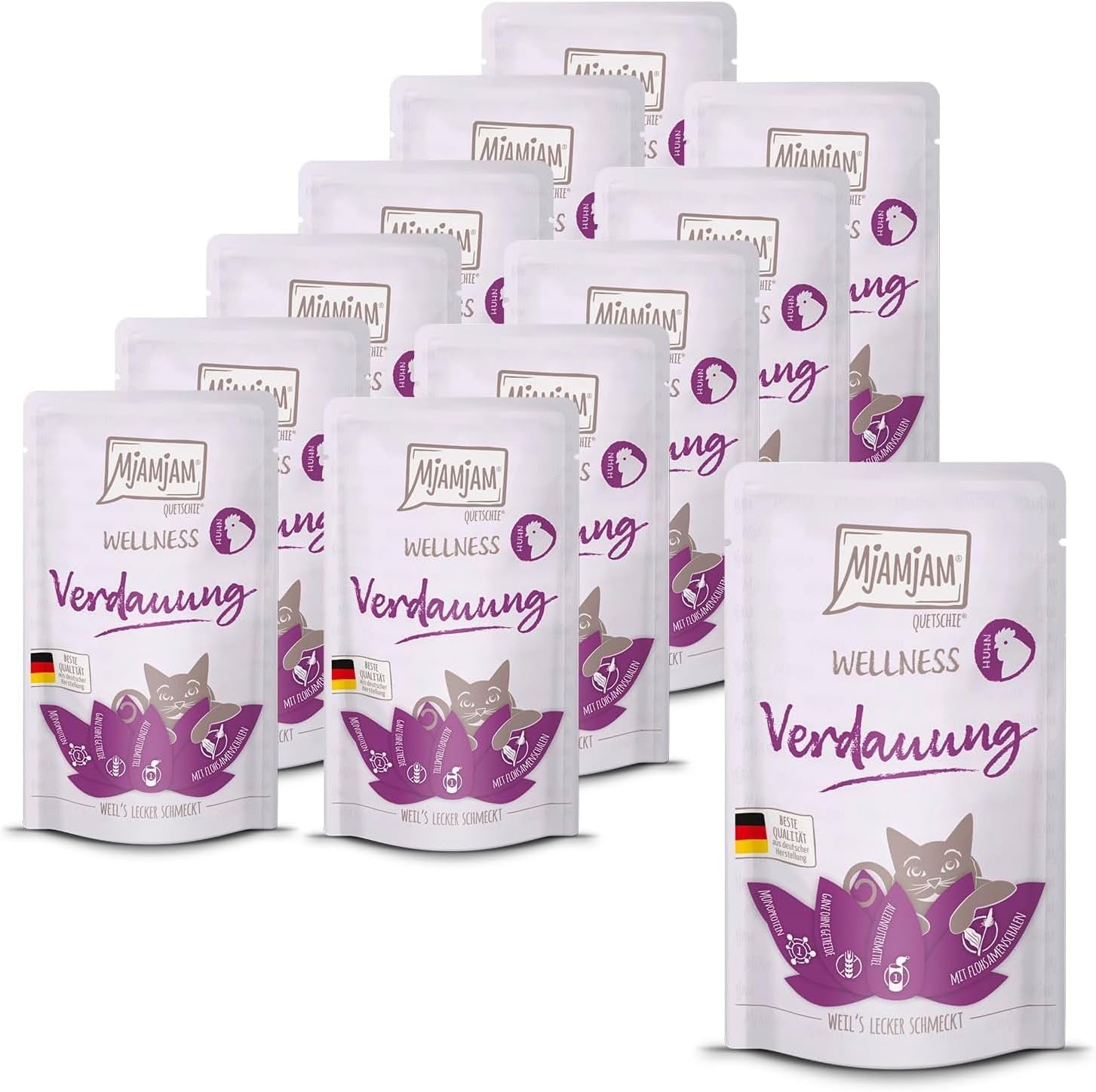 MjAMjAM – Premium-Nassfutter für Katzen – Wellness – Verdauungsfördernd – Huhn, 12er-Packung (12 x 125 g), getreidefrei