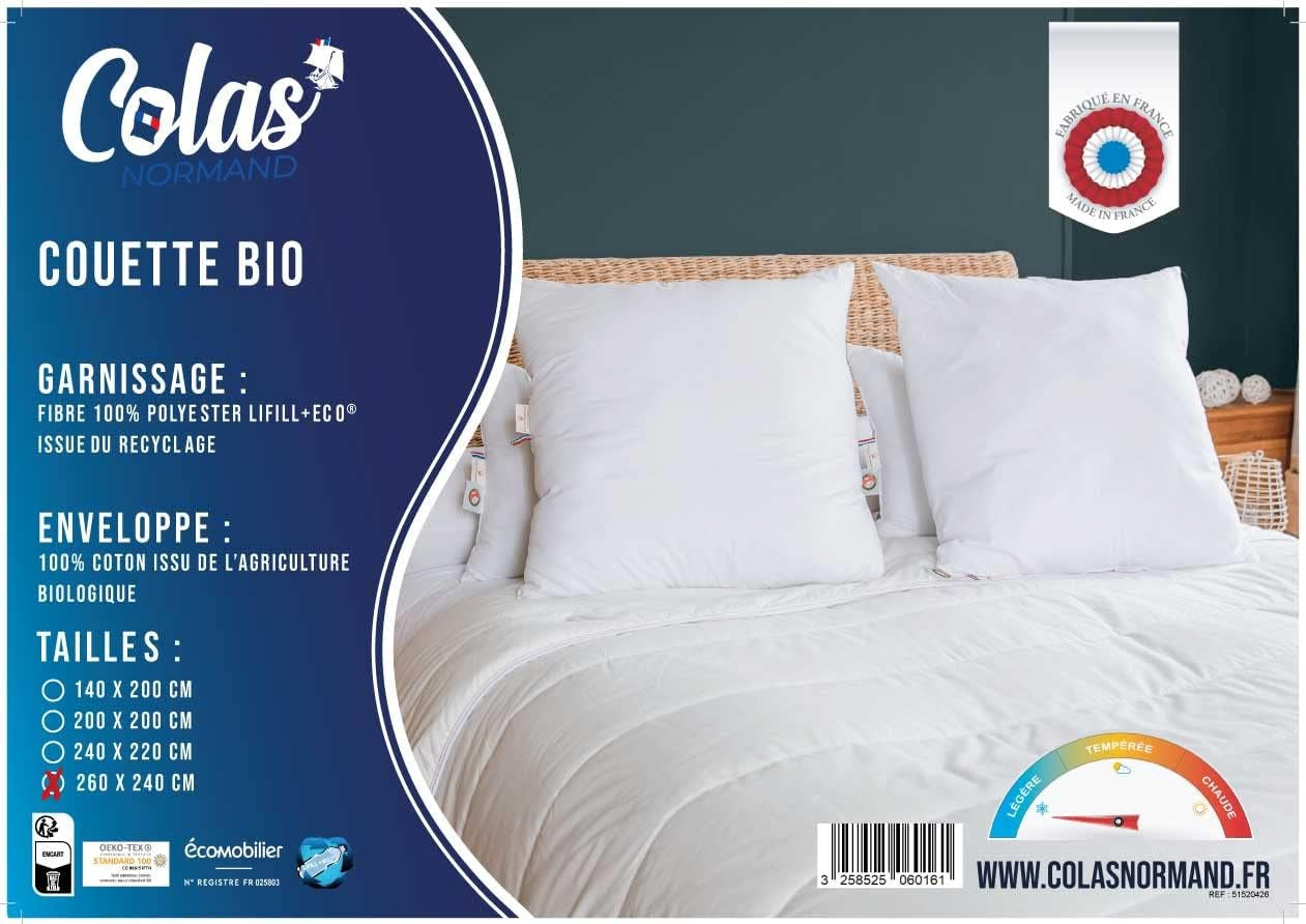 COLAS NORMAND Steppdecke 260 x 240 cm, Bio-Baumwolle und recycelte Füllung, leicht, weich, maschinenwaschbar bei 40 °C Steppdecken und Steppdecken Naty Shop