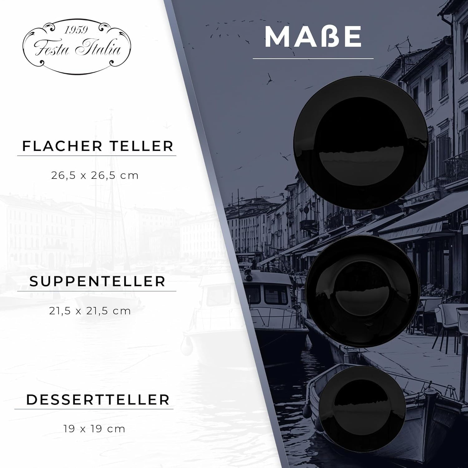 Geschirrset für 6 – 18 Teile – Geschirrset aus Opalglas – Geschirrset in Schwarz – Schüssel- und Tellerset – Modernes Geschirr – Teller – Tischservice – Geschirrset für 6