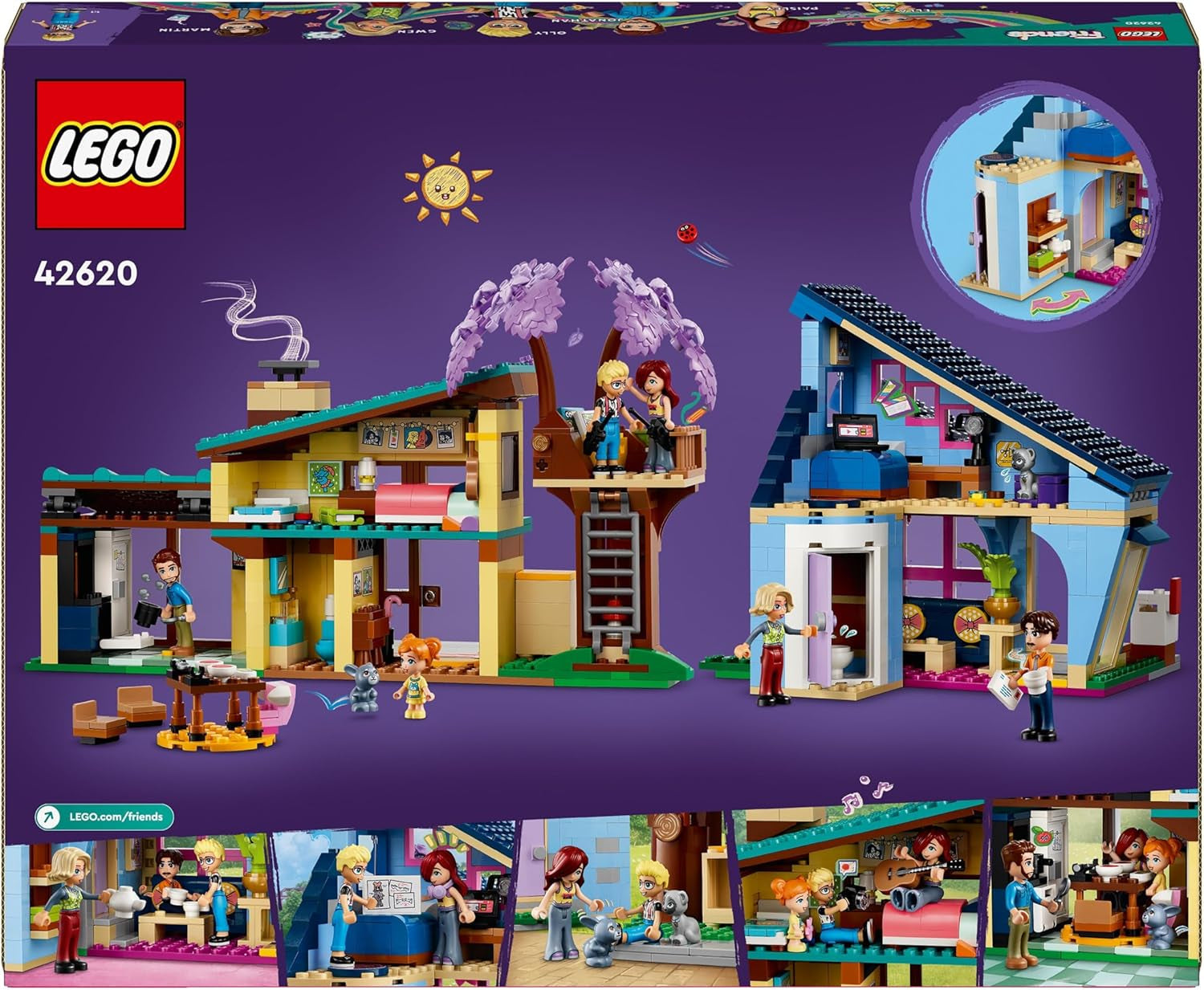 LEGO Friends Olly und Paisley Familienhaus, Puppenhaus mit Figuren und Zubehör, zweistöckiges Haus und Baumhaus-Set, kreatives Geschenk für Mädchen und Jungen ab 7 Jahren. 42620 Bausets. Besuchen Sie den LEGO-Store