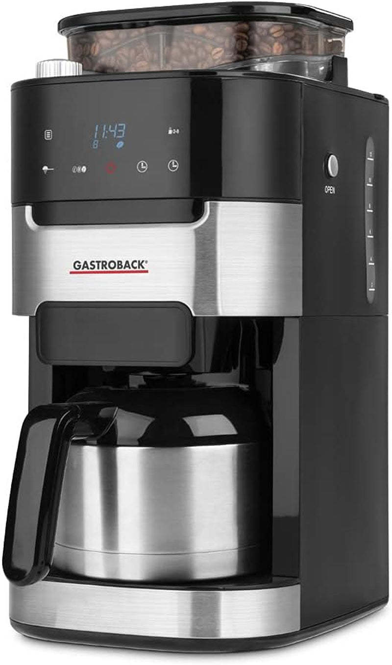 GASTROBACK Grind & Brew Pro Thermo-Espressomaschine, Silber, Schwarz