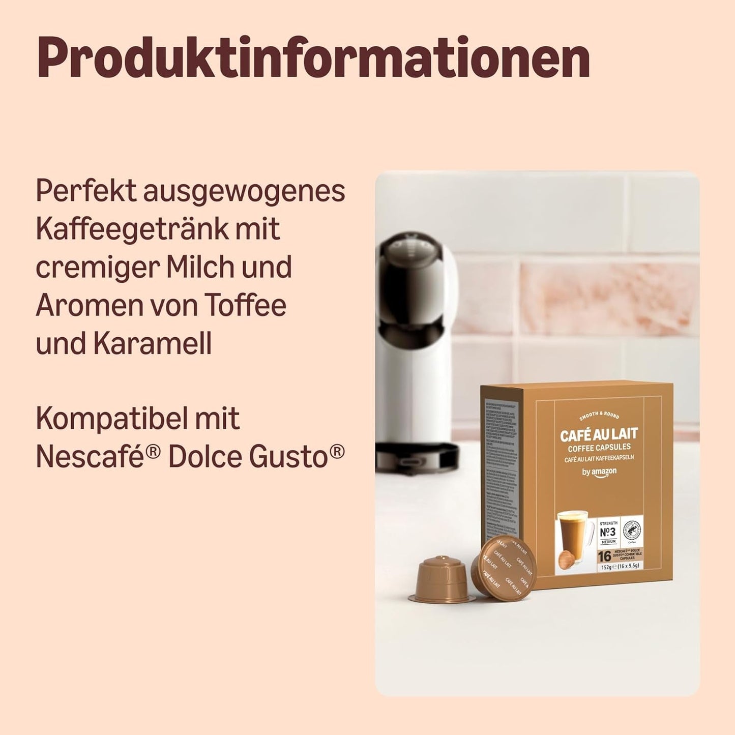 von Amazon Cafe au Lait Dolce Gusto kompatible Kaffeekapseln, 48 Kapseln (3 Packungen mit je 16 Stück)