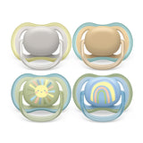 Philips AVENT Ultra Air-Schnuller – 4er-Pack BPA-freie, atmungsaktive Schnuller für Babys zwischen 0 und 6 Monaten, inklusive Tragetasche und Sterilisation, Farbe Sonne/Regenbogen (Modell SCF085/65)