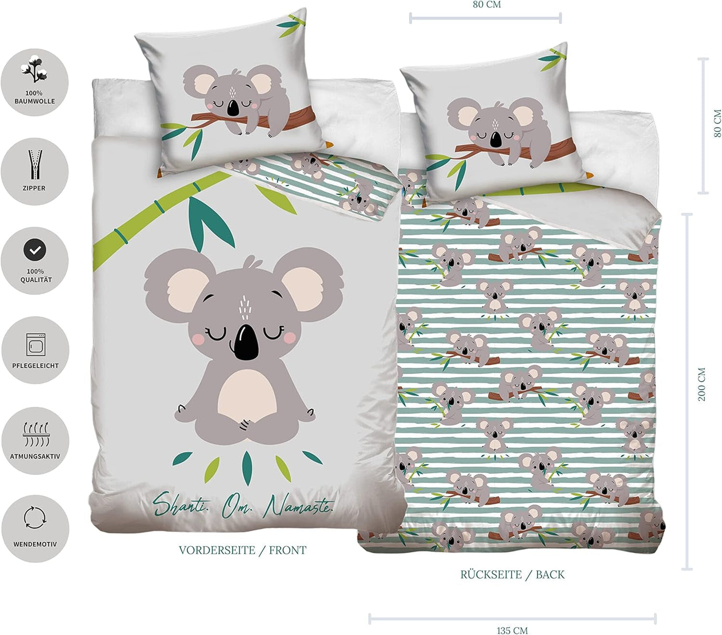 Bettwäsche für Kinder und Jugendliche, Unisex, Ursulet Koala, Baumwolle Bettwäsche - Kinder Naty Shop