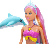 Simba Steffi Love Mermaizing Meerjungfrau-Puppe mit Regenbogen-Lichtfunktion, extra langem Haar, Delfinfigur und Haarspangen, 39 cm Höhe, Try-Me-Funktion, ab 3 Jahren