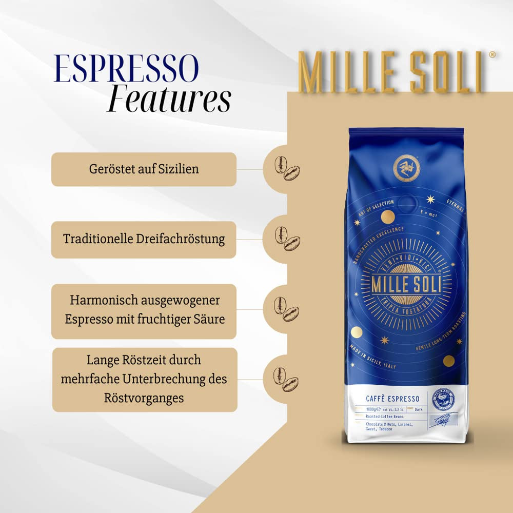 Caffè Espresso - Espressobohnen 1kg - Traditionelle Dreifachröstung In Handarbeit - Premium Kaffeebohnen mit perfekter Crema und besons säurearm für Fullyautomat und Siebträger