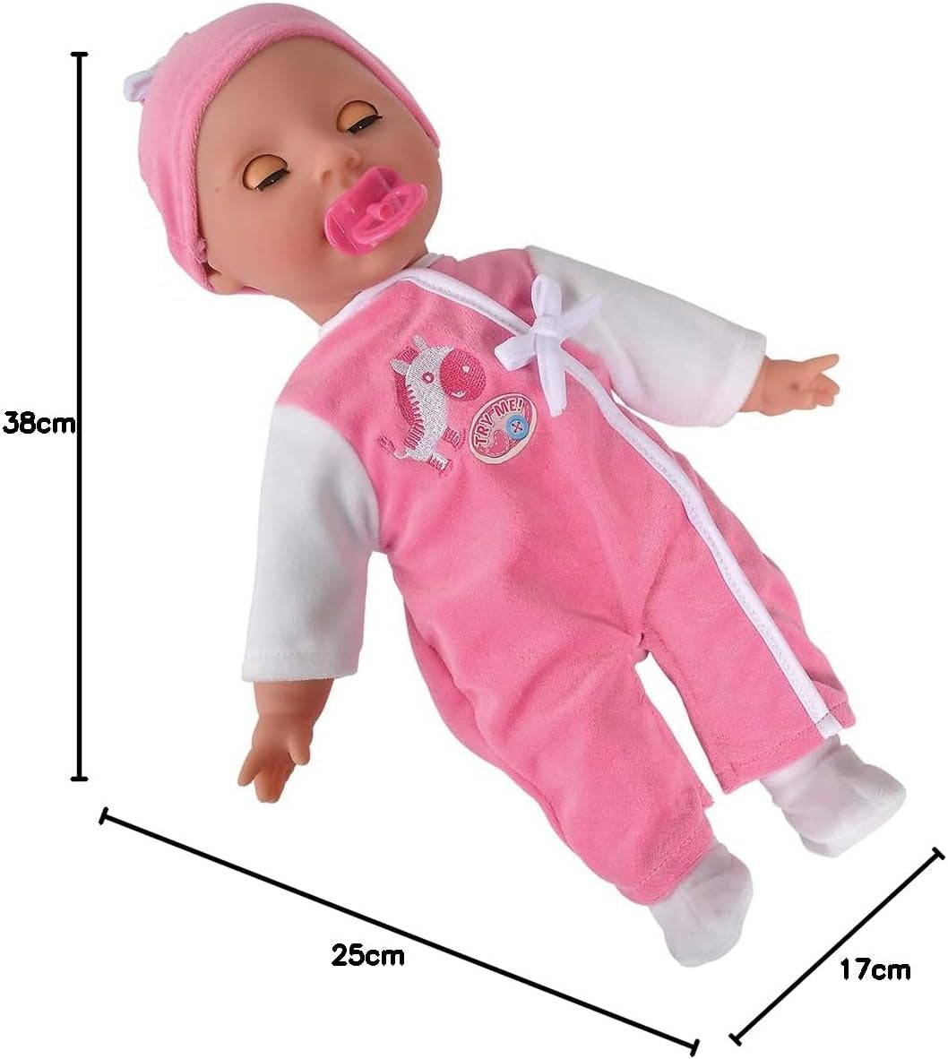 Simba 105140489 – Laura Baby Talk Doll, 38 cm große Puppe mit weichem Körper und Schlafaugen im süßen Overall, 24 Babygeräusche, Spielpuppe, Babypuppe, ab 2 Jahren