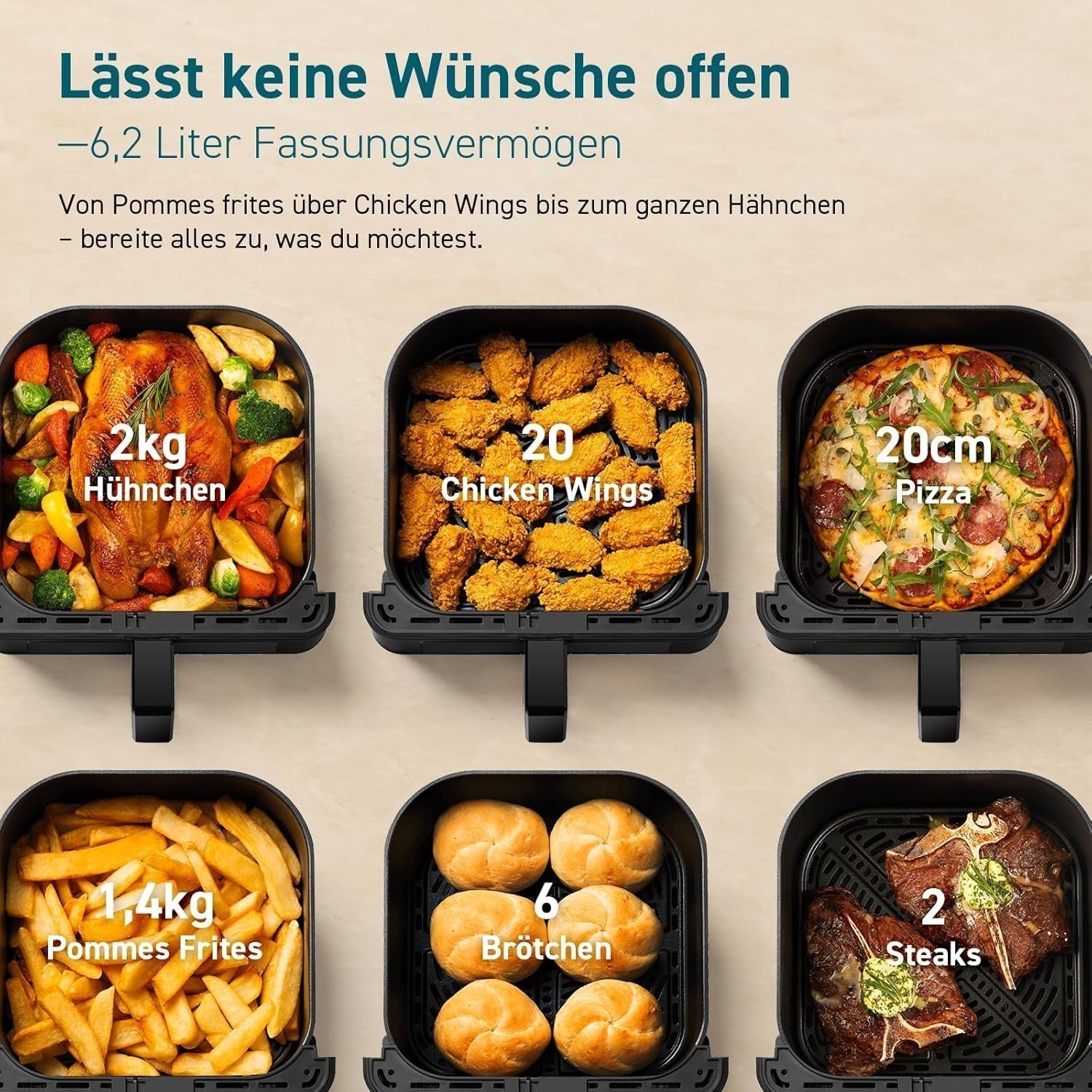 COSORI Heißluftfritteuse Airfryer, 12-in-1 Heißluftfritteuse XXL 6,2 l, Heißluftfritteuse mit Sichtfenster und Rührerinnerung, 80 Rezepte, Haushaltsgeräte, Naty Shop