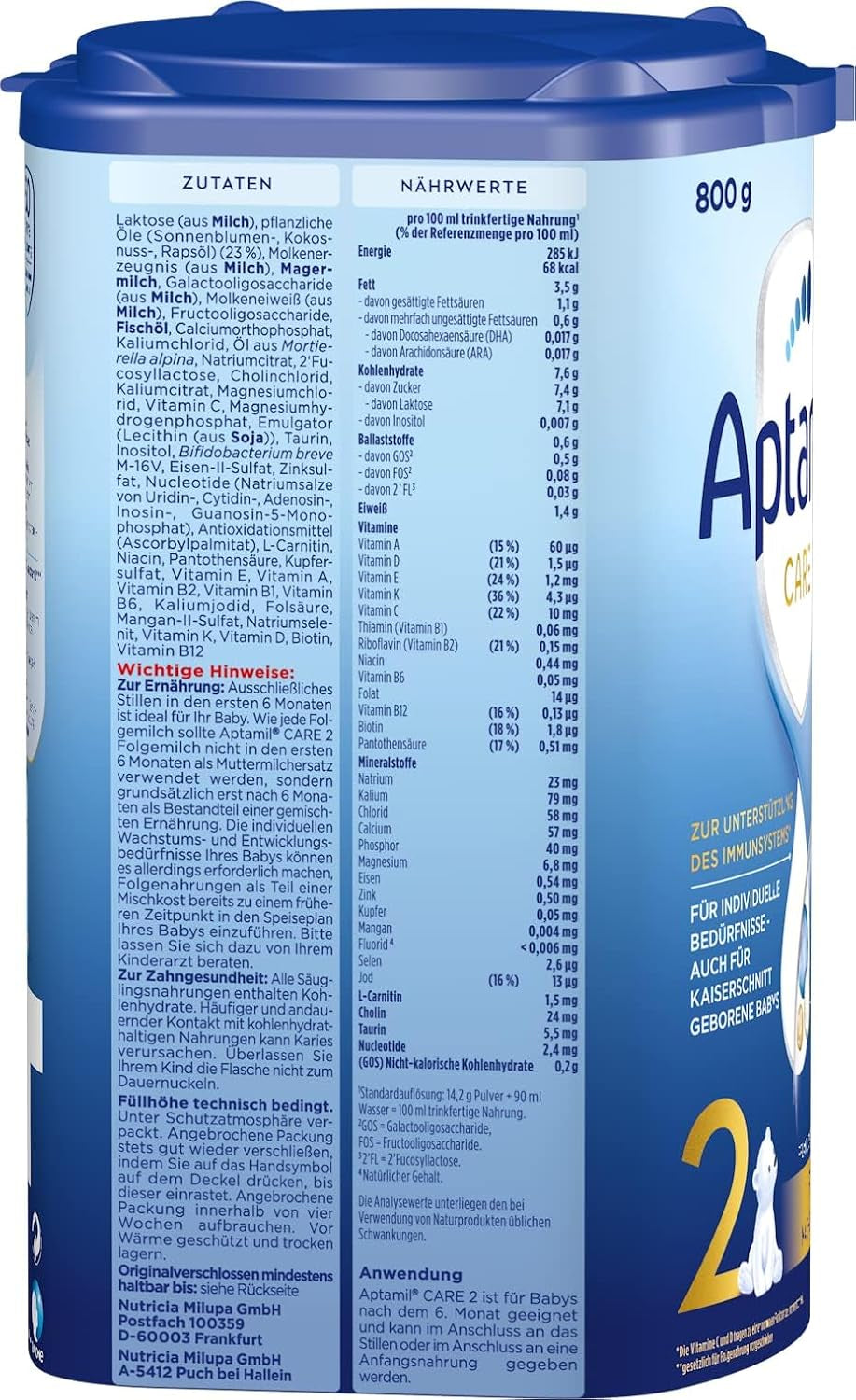 Aptamil Care 2 – Auch für Kaiserschnitt-Babys geeignet – 1 x 800 g