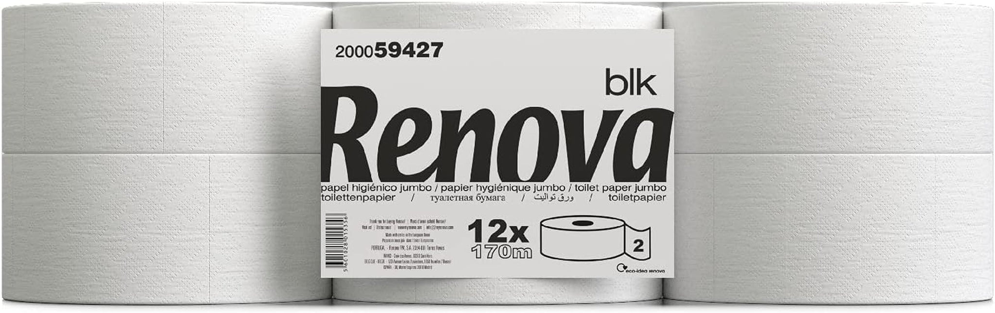 Toilettenpapier Renova Jumbo BLK, 12 Rollen à 170 M, weißes Papier, 2 Lagen