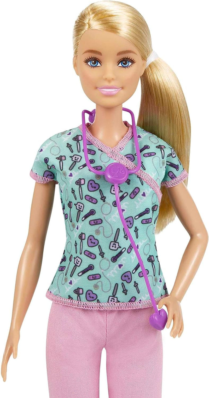 GTW39 Barbie-Puppe – Krankenschwester (ca. 30 cm) mit bedrucktem Oberteil und rosa Hose, weißen Schuhen und Stethoskop, tolles Geschenk für Kinder ab 3 Jahren