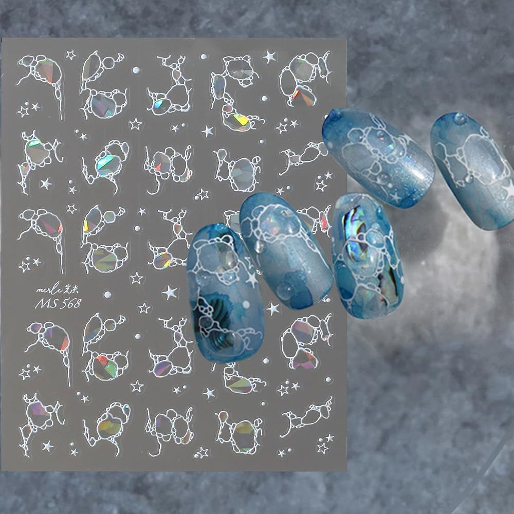 Glitzer-Nagelaufkleber, Sommer-Wasserwellen, Sternenhimmel-Nagelkunst, Fantasie-Meerwasserwellen, Nageldesigns, Nagelaufkleber, Meerwasserwellen, Nagelzubehör, Nagelkunst