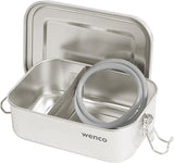 Wenco Lunchbox aus Edelstahl, 2 Fächer, großes Fassungsvermögen, 850 ml, Lunchbox, wasserfest, spülmaschinenfest, inklusive Ersatz-Silikonring, 18,5 x 14 x 5,5 cm, Silber (2 Stück), Naty Shop Lebensmittel-Aufbewahrungsboxen, 650 ml