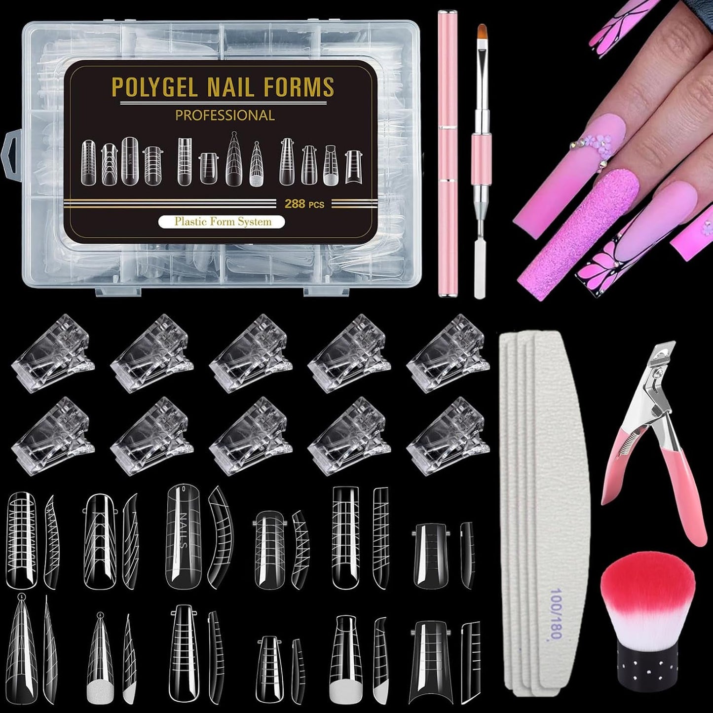 288 Dual-Nagelformen-Set, Dual-Shape-Nagelkunst-Set, 12 Nagelverlängerungsformen, Gel-Nagelformen, geeignet für Anfänger und Maniküristen