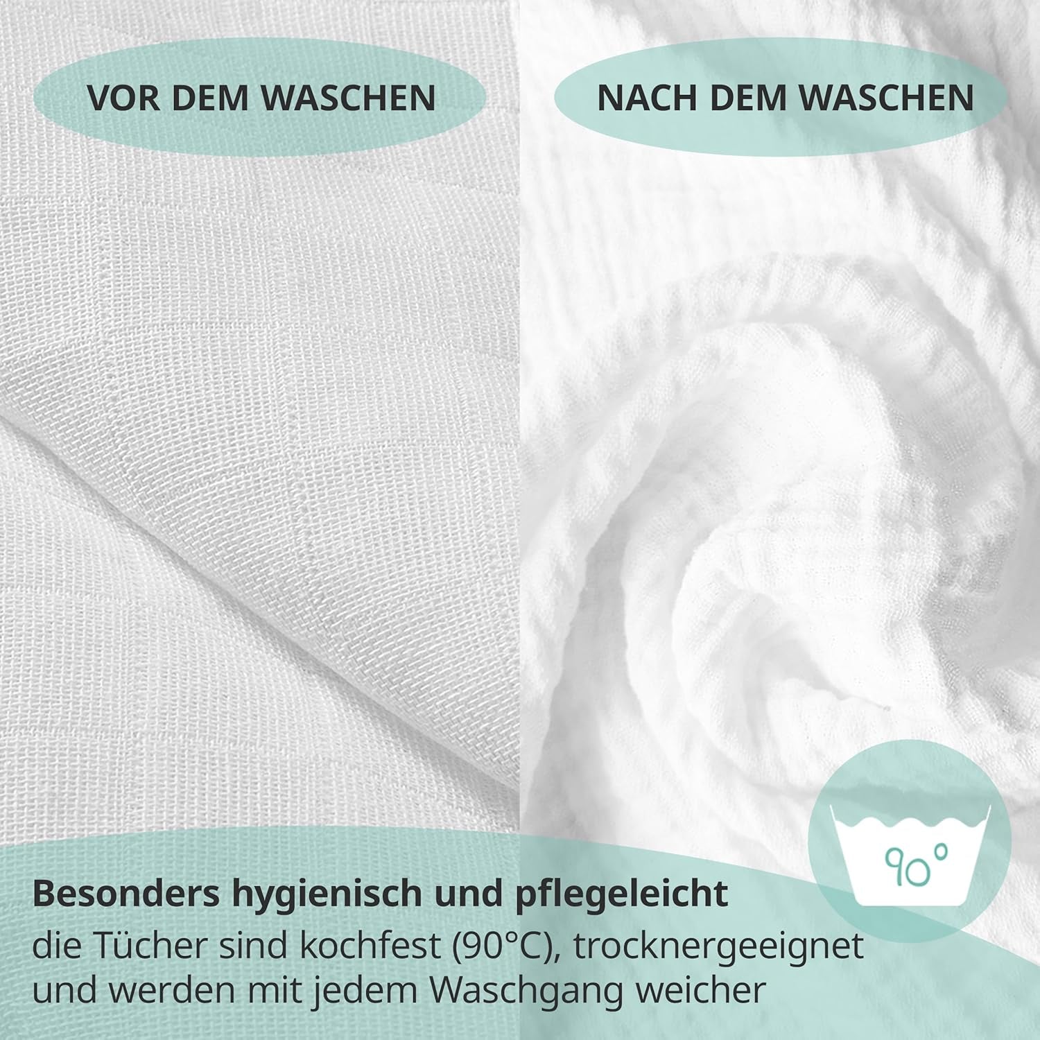 MAKIAN Musselin-Quadrate, 10 Stück, 80 x 80 cm, Öko-TEX® Standard 100 zertifiziert, 10 Premium-Spucktücher – doppelt gewebte Stoffquadrate/Musselin-Quadrate, kochfest – Weiß