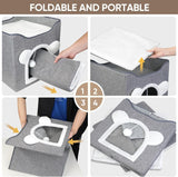 Katzenbetten für Indoor Katzen, Faltbares Katzenhaus, Katzenhöhle 2 Schicht Würfel Großer Raum Katzenbett mit Kratzbrett und Spielball, 15,8 x 15,8 x 15 Zoll