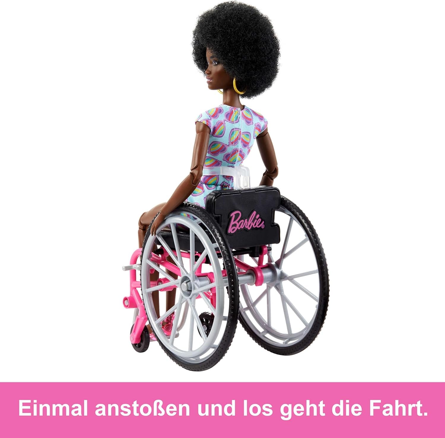 Barbie Fashionistas, schwarzes Haar, bunter Overall, Rollstuhlrampe, Rollstuhlpuppe im Lieferumfang enthalten, Geschenk für Kinder, Spielzeug, ab 3 Jahren, HJT14