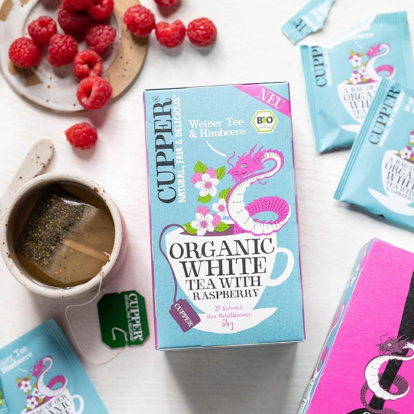 Cupper Bio-Weißtee, Himbeere, 20 Beutel, 34 g (4er-Pack)