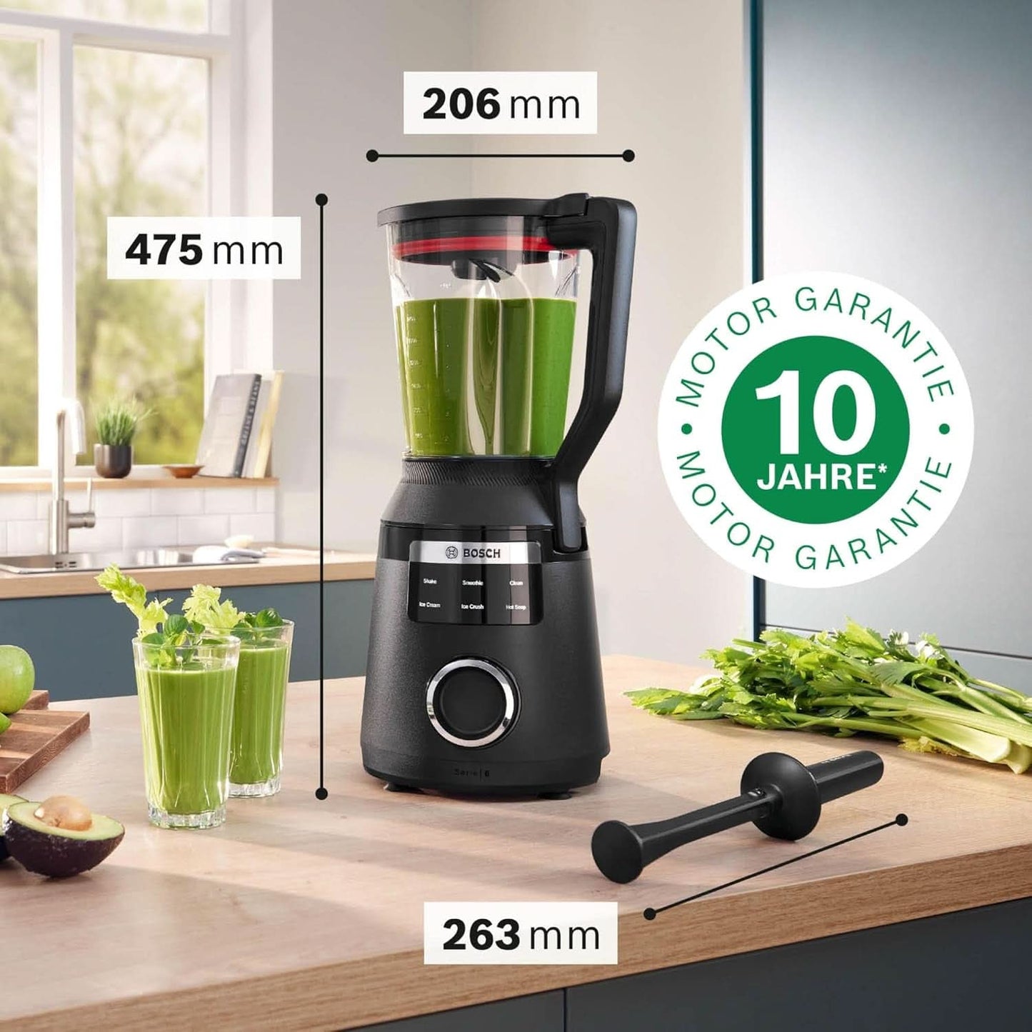 Highspeed-Standmixer Vitapower Serie 6 MMBD665B1, 45.000 U/Min, 6 Programme Inkl Heiße Suppe & Reinigung, 2 L Mixbehälter, Stopfer, Spülmaschinenfeste Teile, Made in Europe, 1800W, Schwarz Kitchen Naty Shop