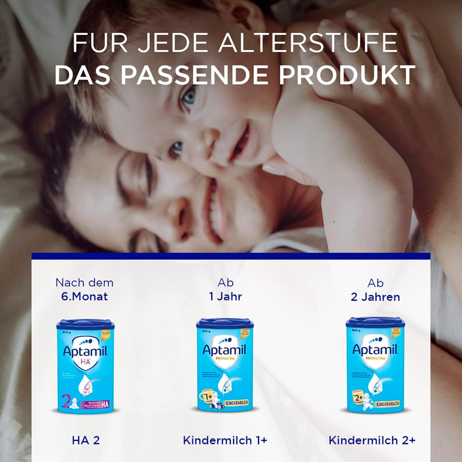 Aptamil HA 2 – Folgenahrung nach 6 Monaten, mit Omega 3 und 6, DHA, ARA und ALA, Laktosefrei, Palmölfrei, Babynahrung, Milchpulver, 1 x 800g (4er Pack)