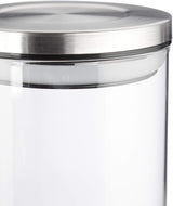 Relaxdays Vorratsgläser 3er Set, versiegelt, Edelstahldeckel, für Nudeln, Müsli und Reis, 1,5 Liter Küchenbehälter, transparent silber, 24 x 9,5 x 9,5 cm, transparente silberne Frischhaltedosen Naty Shop