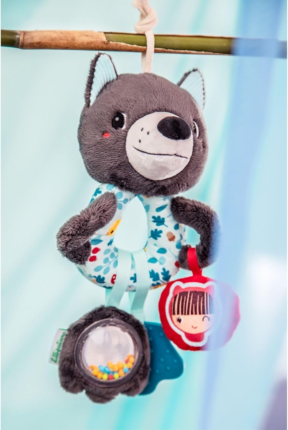 Lilliputiens – Multifunktionsringe „Louis der Wolf“ – Rassel für Babys mit Geräuschen, Texturen und Farben – Leicht zu fangen – Stimuliert die Sinne und fördert die motorischen Fähigkeiten – Ab 3 Monaten – 83505 Jucarii Bebe Naty Shop