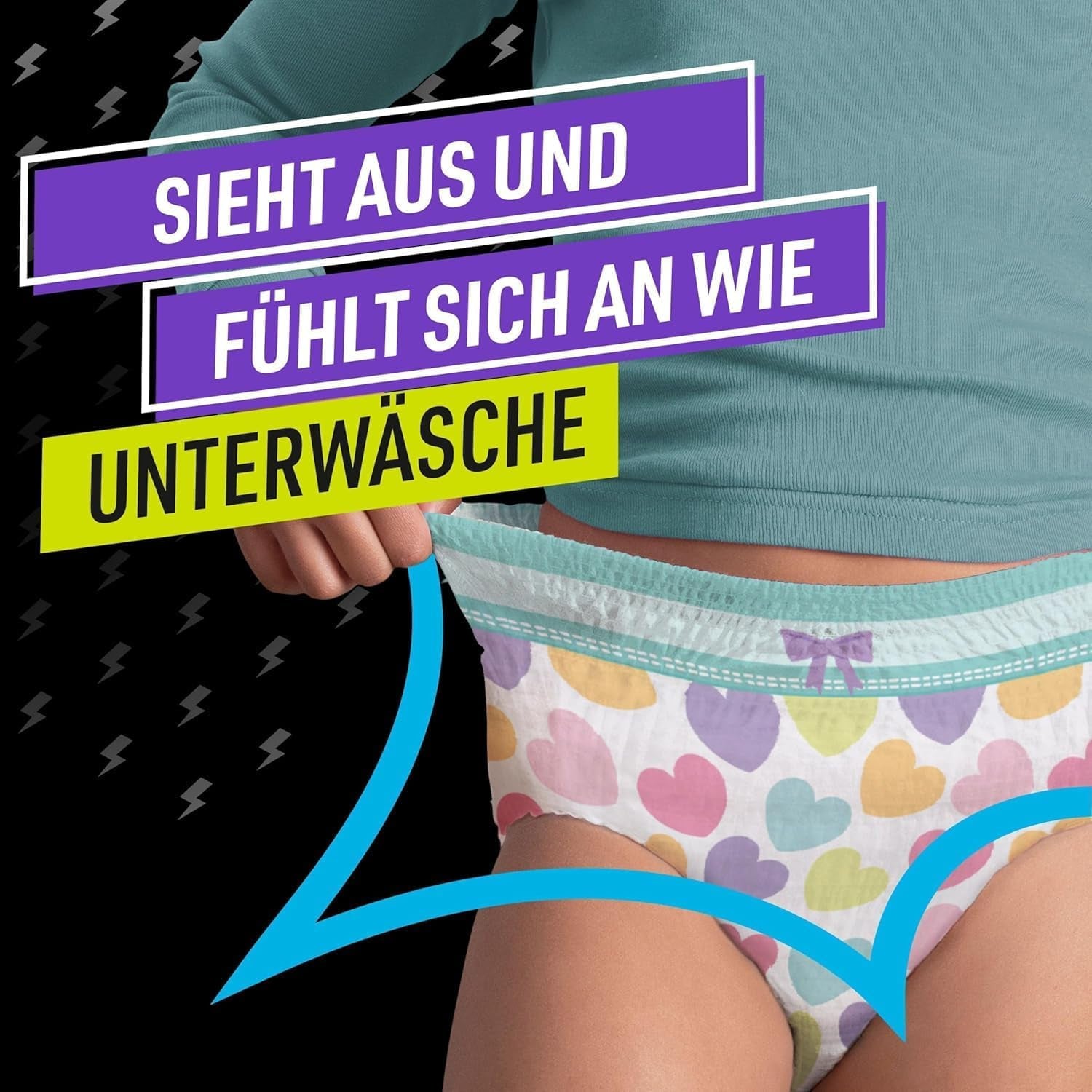 Hearts Pyjamahose, 9 Nächte, saugfähige Unterhose, 8 Jahre, 27 kg–43 kg, Auslaufschutz für die ganze Nacht