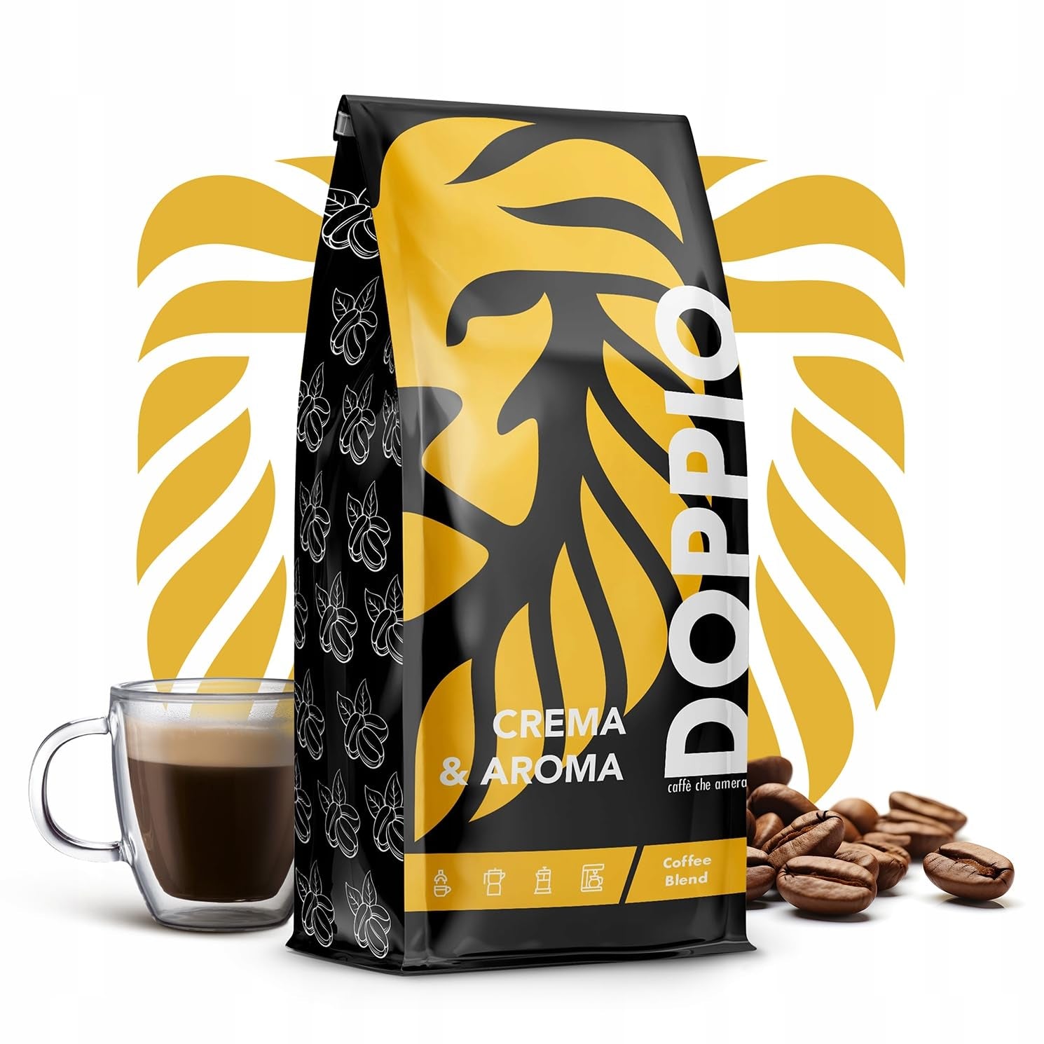 Doppio Creme & Aroma 1KG | Kaffeebohnen 80 % Arabica und 20 % Robusta | mit Noten von Kakao, Nüssen und Karamell | Frisch und mittelstark geröstet, geringer Säuregehalt | für Espresso | Blauer Orca-Kaffee