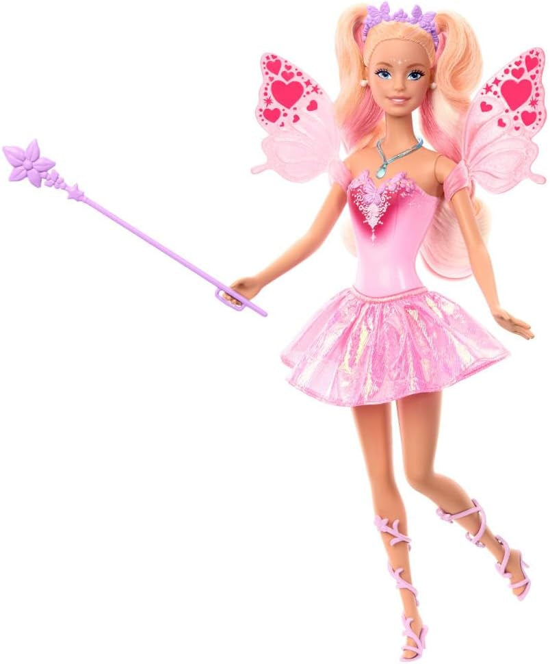 Mattel Barbie-Puppe mit Zauberstab und Modeaccessoires, Fantasy-Thema mit Flügeln und Farbwechsel-Outfit, JCP76, [Mehrfarbig]