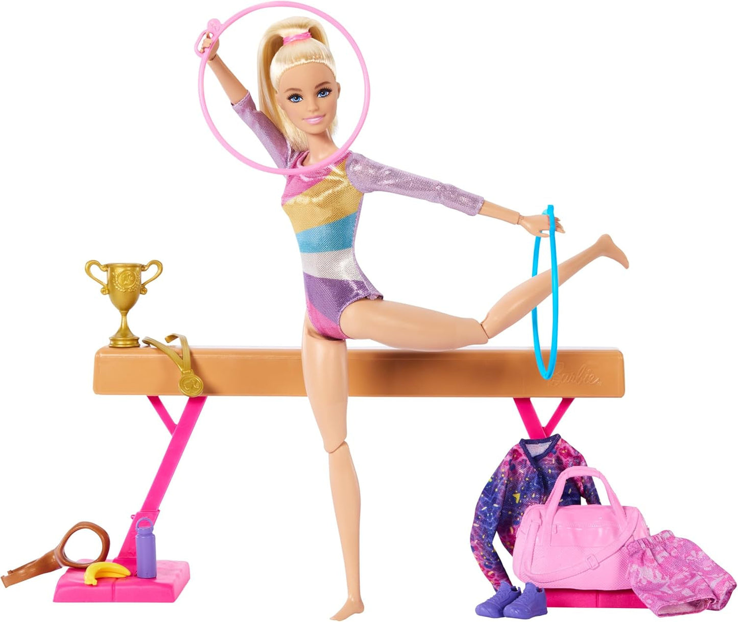 Barbie Turnspaß-Spielset mit Schwebebalken und mehr als 10 Thementeilen für Siegergeschichten, HRG52