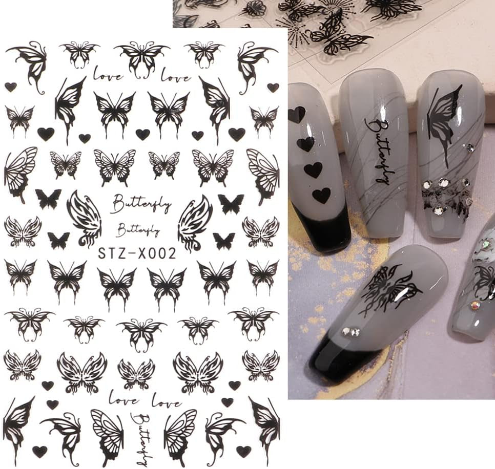 6 Blatt Schmetterling Nagelsticker Selbstklebend Laser Silber Schmetterlings Nagelaufkleber 3D Aurora Silber Schwarz Schmetterlinge Nagel Aufkleber Frühling Nageldesign Nail Sticker Nail Art Zubehör