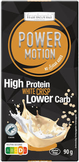 frankonia CHOCOLAT POWER MOTION ohne Zuckerzusatz – Knusprige weiße Schokolade mit hohem Protein- und niedrigem Kohlenhydratanteil, 90 g