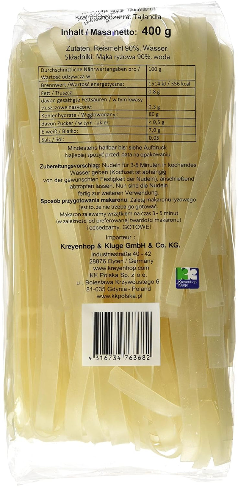 Reisnudeln – Thailändische, 10 mm breite Reisnudeln, hergestellt aus Reismehl – ​​17 x 400 g