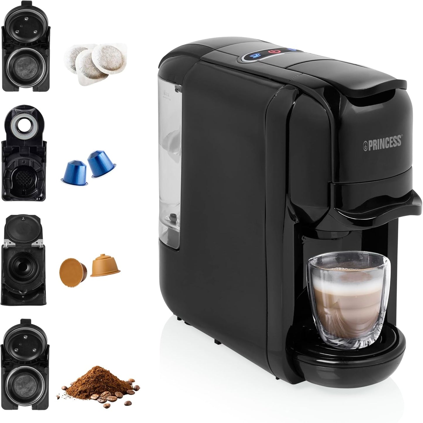 Princess Espressor 249452 – Für Nespresso™-, Dolce Gusto- und ESE-Kapseln – 19 bar italienische Pumpe – 0,6 l – 1450 W