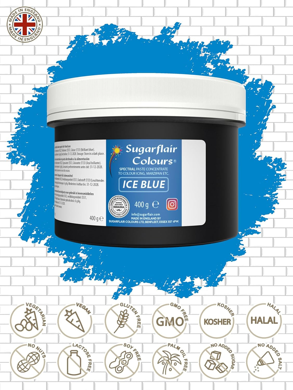 Sugarflair Ice Blue Pasta-Lebensmittelfarbe, Fondant- und Marzipan-Lebensmittelfarbe, Spectral Concentrated Pasta – 400 g