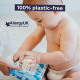 Umweltfreundliche Einweg-Babytücher für empfindliche Babyhaut, 70 Tücher (1 Packung), 99 % Wasser, 100 % plastikfrei, für empfindliche Haut, die zu Ekzemen neigt, bei Neugeborenen, biologisch abbaubar, vegan
