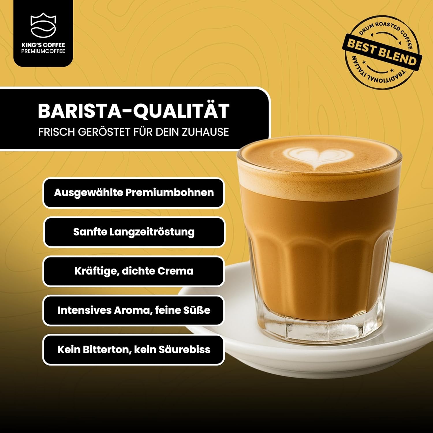 KING'S COFFEE – SPEZIALRÖSTUNG – 1 kg Barista Premium Espressobohnen – Kaffee mit niedrigem Säuregehalt – Röstung in kleinen Mengen in Italien – Die feinste Arabica-Robusta-Mischung für Vollautomaten und Siebträgermaschinen