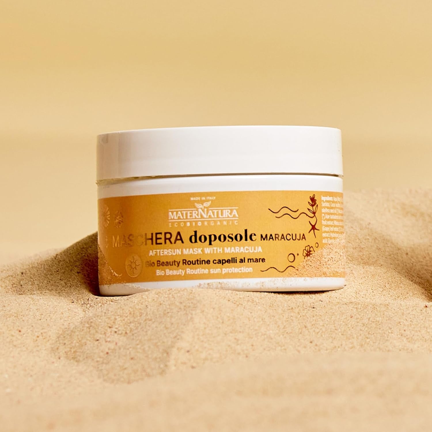 Maternatura, Nachsorgemaske mit Passionsfrucht, spendet Feuchtigkeit und verleiht dem Haar Elastizität nach Sonneneinstrahlung, Bio-Schönheitsroutine für Strandhaare, aus kontrolliert biologischem Anbau, Made in Italy – 200 ml Naty Shop Haarmaske