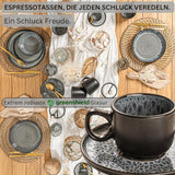 SANGER Sydney | Espressotassen-Set aus Keramik, 12 Stück, Mokkatassen-Set für 6 Personen, Tassen und Untertassen, spülmaschinen- und mikrowellengeeignet, dunkelgrau, 80 ml | DIE VALUE-KOLLEKTION