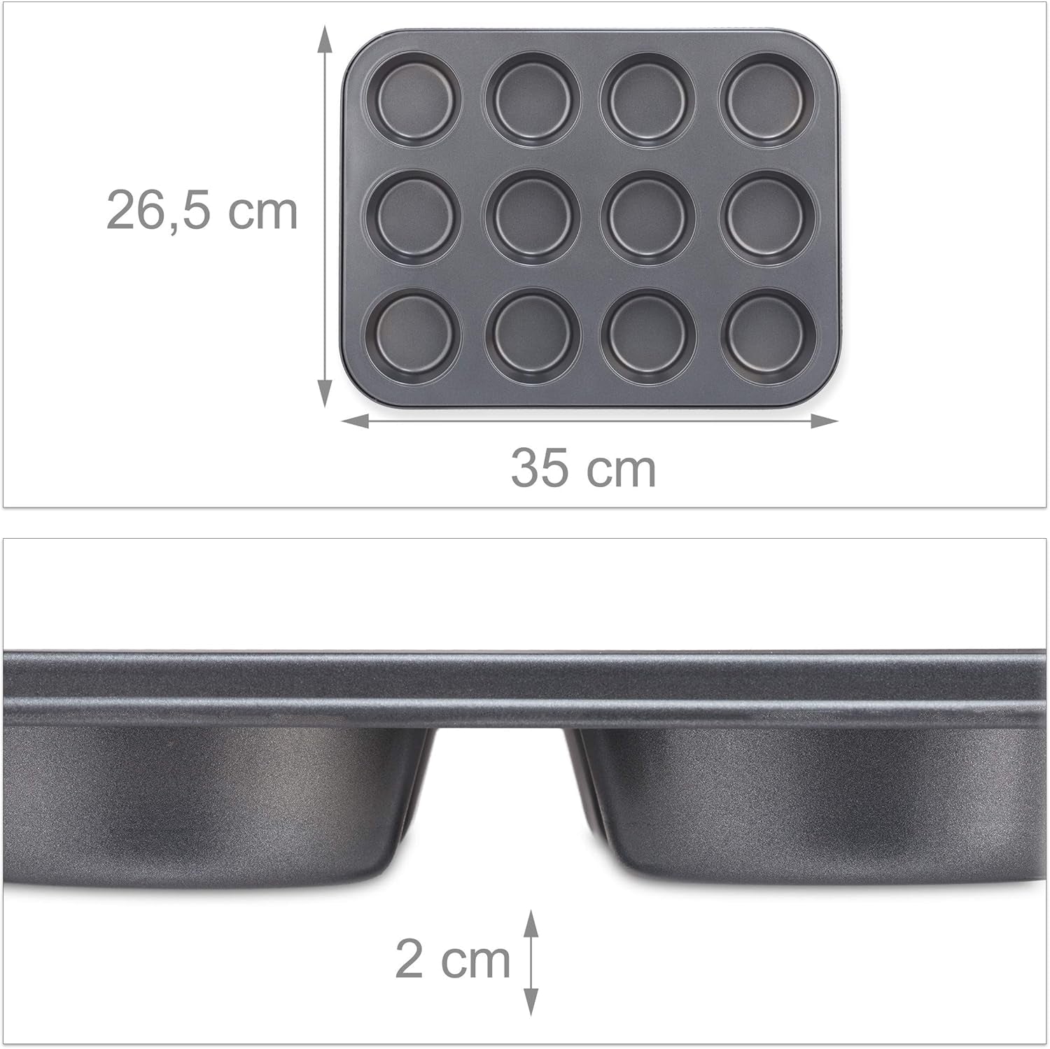 Relaxdays Muffinform, 2Er Set, 12Er Muffinbleche, Antihaftbeschichte, Carbonstahl, Muffins & Cupcakes, Ø 6,5 cm, Weizen, 10030825 Formen und Bleche zum Backen Naty Shop