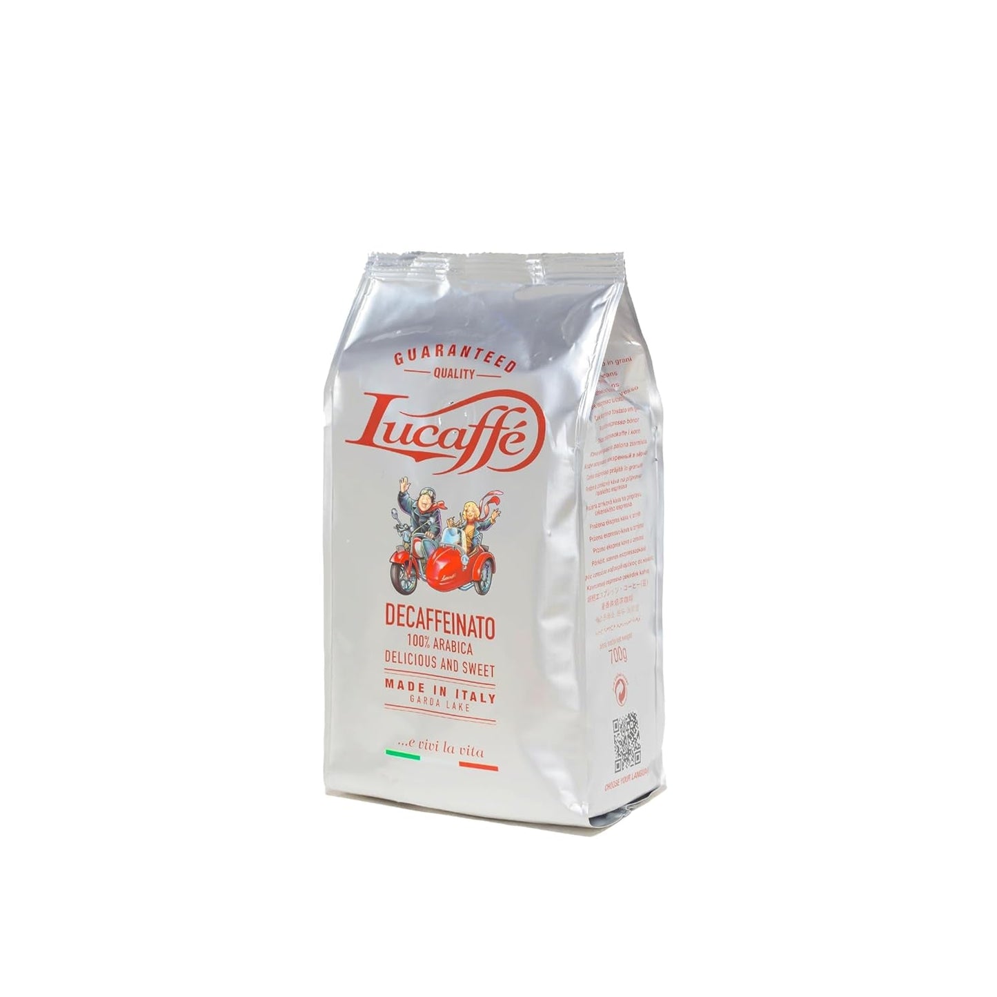 Lucaffè - Entkoffeinierte Kaffeebohnen Decaffeinato, 700 Gr | Kaffeebohnen zum Mahlen für Espresso ohne Kaffein | Dunkle Röstung | Süßer und fruchtiger Geschmack, cremig | Aroma-Intensiv