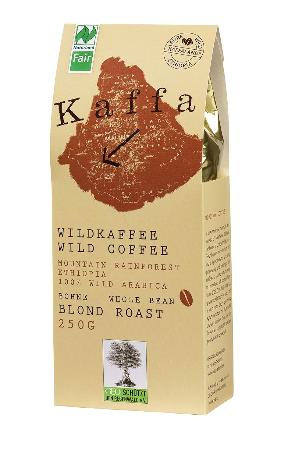 Wildkaffee „Kaffa“, hell, ganze Bohnen (250 g) – Bio