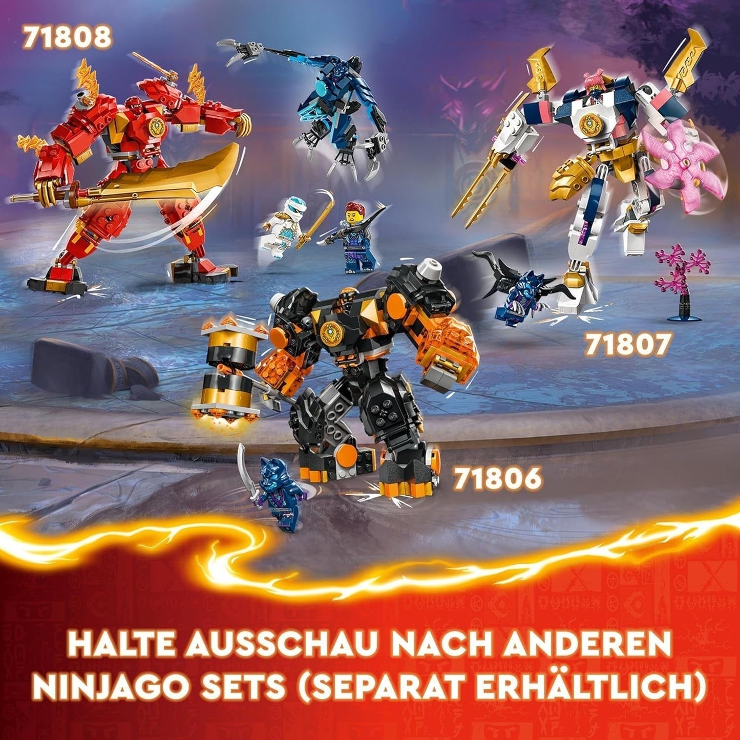 LEGO NINJAGO Kais Feuer-Mech-Actionfigur, Spielzeug für Kinder mit anpassbarer roter Mech-Figur, Ninja-Set, 4 Figuren, darunter Kai und Zane, Geschenk für 7-jährige Jungen und Mädchen, 71808 Bausets. Beuche den LEGO-Store