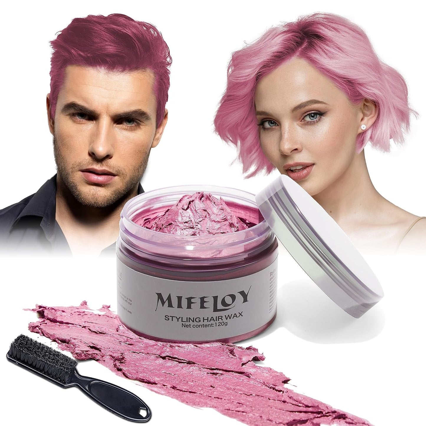 4,23 Unzen Lila Haartönung Temporäre Haarfarbe mit Pinseln, Männer Frauen Styling Haartönung Wachs, Sofortige Haarcreme Schlamm Natürliche Frisur Pomade, DIY Cosplay Halloween Haarwachs Haarfärbemittel Naty Shop Pink