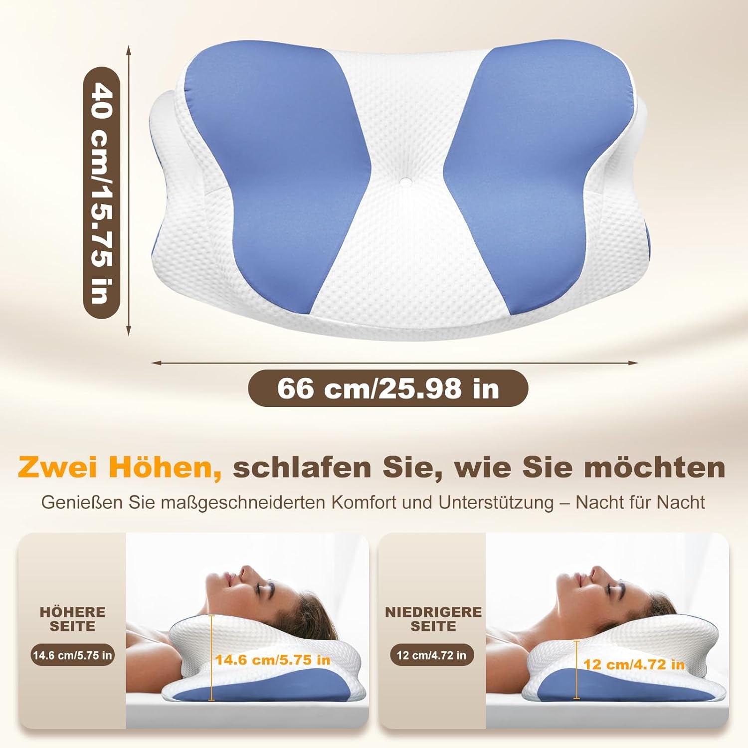 Ergonomisches Seitenschläferkissen – Nackenkissen, Nacken- und Schulterschmerzen-Stützkissen, orthopädisches Memory-Schaum-Nackenstützkissen für Bauch, Rücken und Seitenschläfer mit Nackenstütze, zervikale orthopädische Kissen, Naty Shop