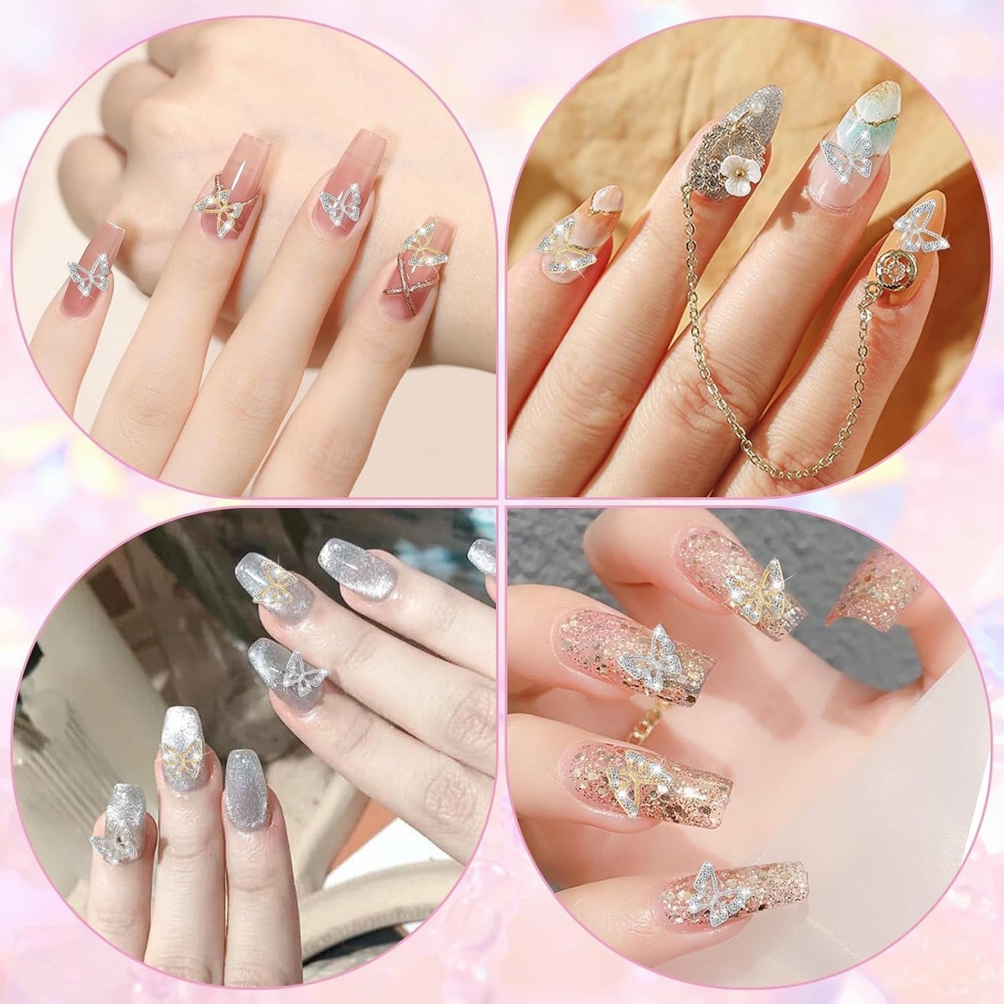 20 Stück Glitzer-Schmetterlings-Nagelanhänger, Nagelkunst-Strasssteine, Nagelsteine, Schmetterlings-Nagelkunst, Strasssteine, Valentinstag-Nagelanhänger, DIY-Handyhüllen-Dekoration